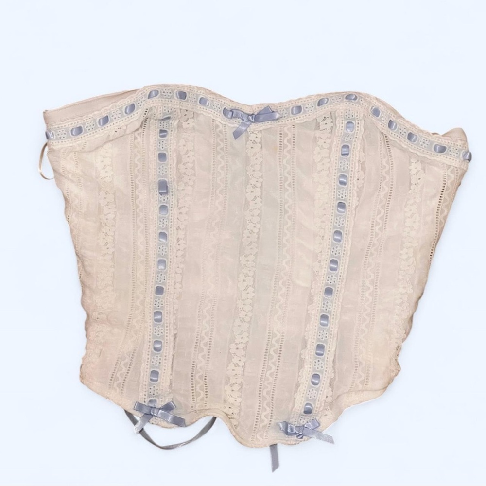 EDIKTED Ribbon Blue and White Corset Top #corsettop - Picture 4 of 6